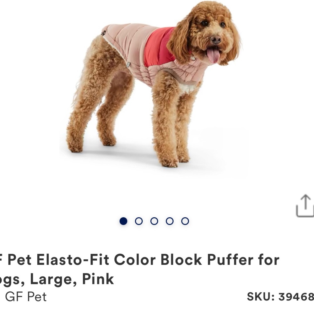 GF Pet Elasto-Fit Color Block Puffer for Dogs - Pink Size Large